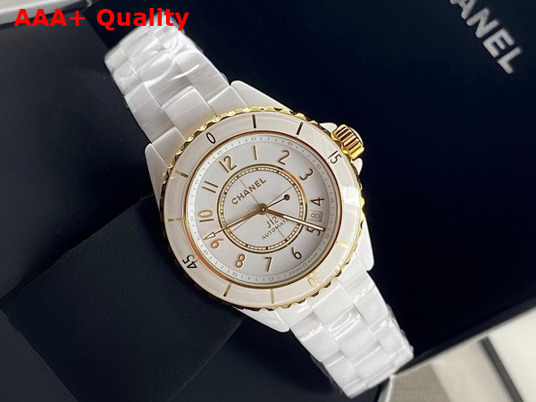 Chanel J12 Watch Caliber 12 1 38mm White Highly Resistant Ceramic and 18k Yellow Gold H9540 Replica