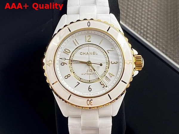 Chanel J12 Watch Caliber 12 1 38mm White Highly Resistant Ceramic and 18k Yellow Gold H9540 Replica