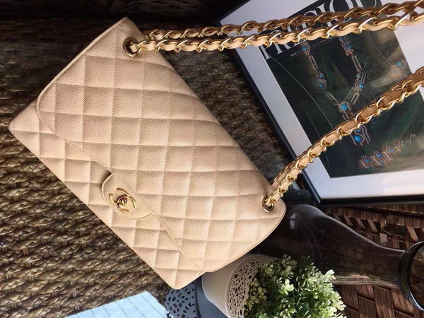 Chanel Jumbo Caviar Flap Bag in Beige with Gold Hardware For Sale