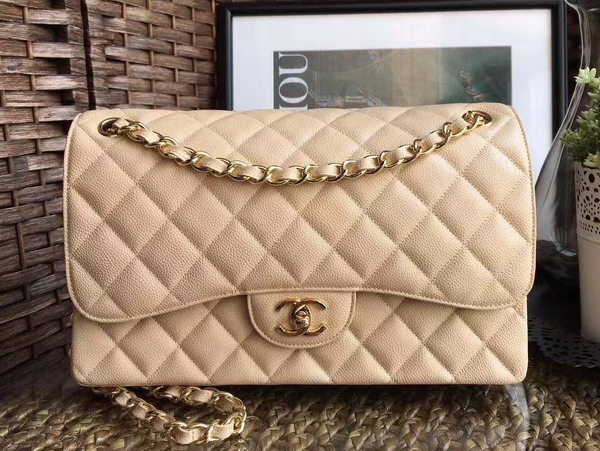 Chanel Jumbo Caviar Flap Bag in Beige with Gold Hardware For Sale