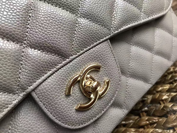 Chanel Jumbo Caviar Flap Bag in Grey with Gold Metal For Sale