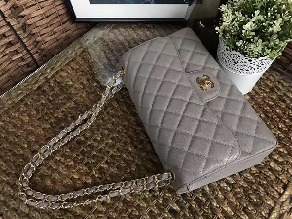 Chanel Jumbo Caviar Flap Bag in Grey with Gold Metal For Sale