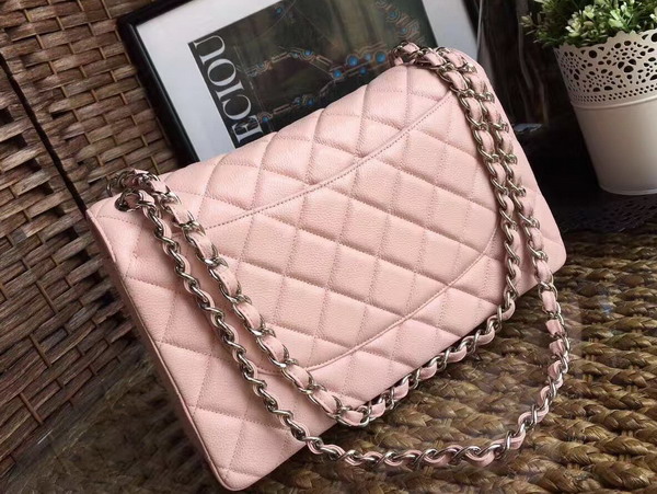 Chanel Jumbo Caviar Flap Bag in Pink with Silver Metal For Sale