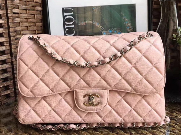 Chanel Jumbo Caviar Flap Bag in Pink with Silver Metal For Sale