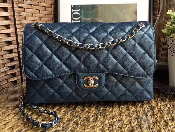 Chanel Jumbo Caviar Flap Bag in Sapphire Blue with Silver Metal For Sale