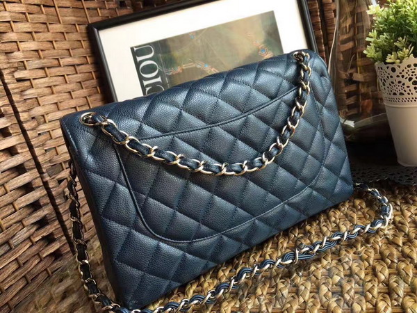 Chanel Jumbo Caviar Flap Bag in Sapphire Blue with Silver Metal For Sale