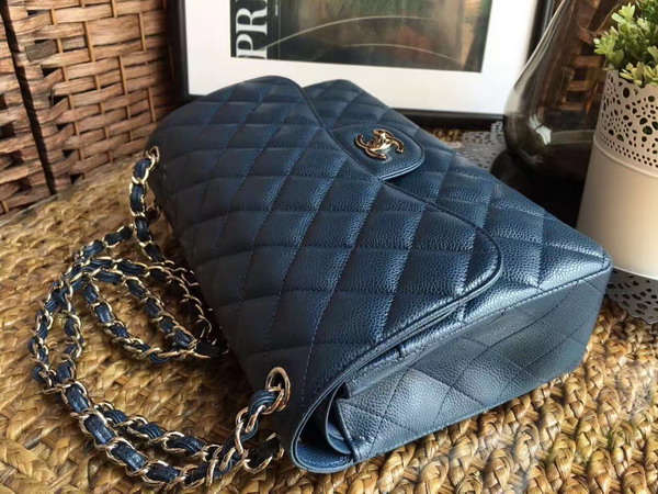 Chanel Jumbo Caviar Flap Bag in Sapphire Blue with Silver Metal For Sale