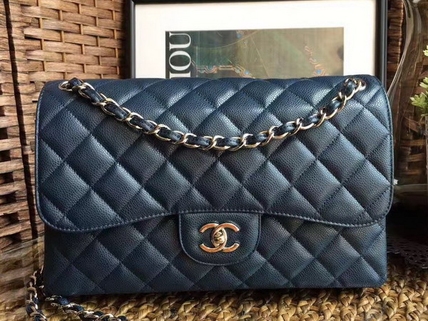 Chanel Jumbo Caviar Flap Bag in Sapphire Blue with Silver Metal For Sale