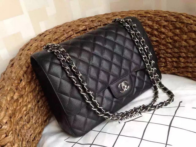 Chanel Jumbo Flap Bag Black Caviar Silver Hardware for Sale