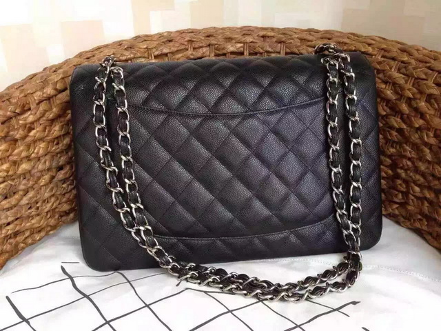 Chanel Jumbo Flap Bag Black Caviar Silver Hardware for Sale