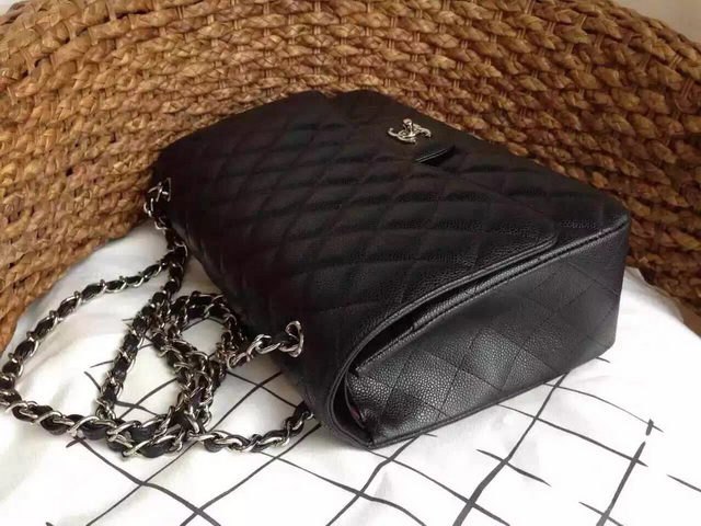 Chanel Jumbo Flap Bag Black Caviar Silver Hardware for Sale