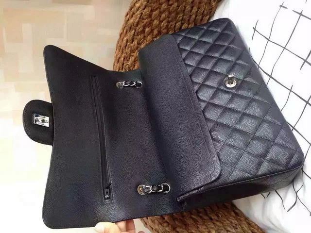 Chanel Jumbo Flap Bag Black Caviar Silver Hardware for Sale