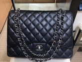 Chanel King Size Flap Bag in Black Grained Calfskin and Silver Tone Metal A58601