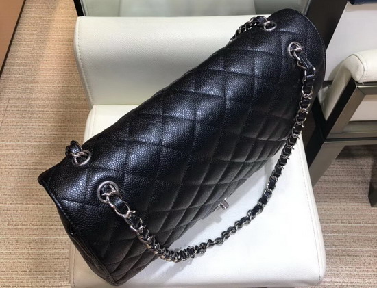 Chanel King Size Flap Bag in Black Grained Calfskin and Silver Tone Metal A58601