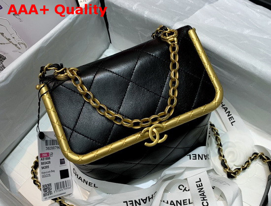 Chanel Kiss Lock Bag Lambskin and Gold Tone Metal Black AS1886 Replica