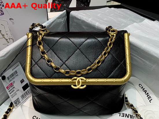 Chanel Kiss Lock Bag Lambskin and Gold Tone Metal Black AS1886 Replica