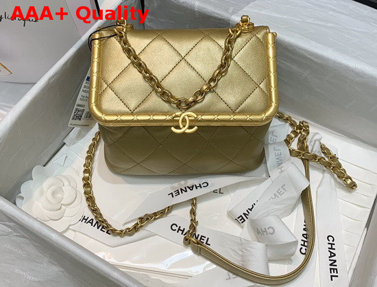 Chanel Kiss Lock Bag Lambskin and Gold Tone Metal Gold Color AS1886 Replica