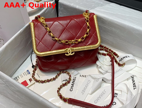 Chanel Kiss Lock Bag Lambskin and Gold Tone Metal Red AS1886 Replica