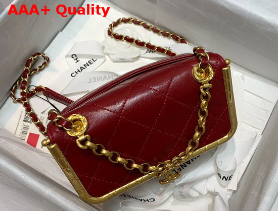 Chanel Kiss Lock Bag Lambskin and Gold Tone Metal Red AS1886 Replica