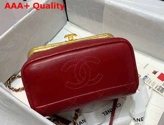 Chanel Kiss Lock Bag Lambskin and Gold Tone Metal Red AS1886 Replica