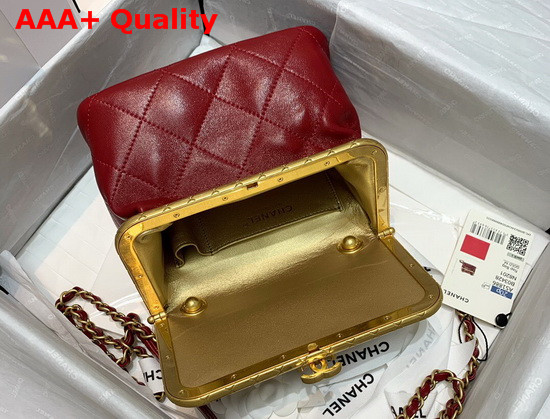 Chanel Kiss Lock Bag Lambskin and Gold Tone Metal Red AS1886 Replica