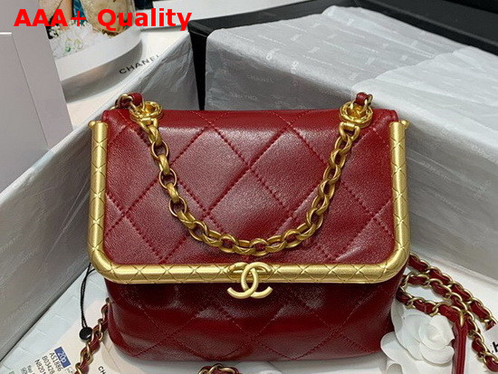 Chanel Kiss Lock Bag Lambskin and Gold Tone Metal Red AS1886 Replica