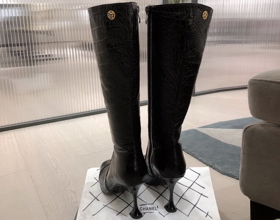 Chanel Knee Boots in Black Crocodile Embossed Calfskin Replica