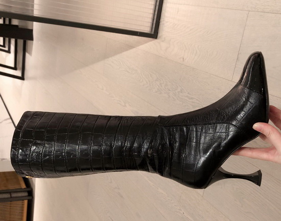 Chanel Knee Boots in Black Crocodile Embossed Calfskin Replica