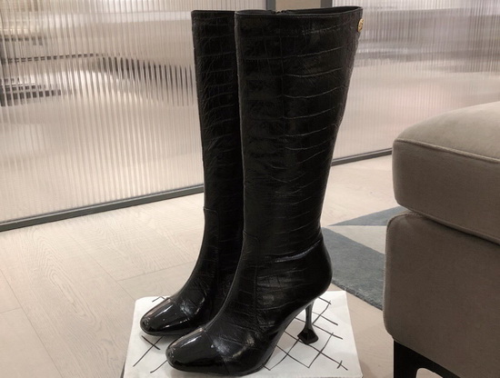 Chanel Knee Boots in Black Crocodile Embossed Calfskin Replica