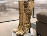 Chanel Knee Boots in Gold Crocodile Embossed Calfskin Replica