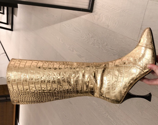 Chanel Knee Boots in Gold Crocodile Embossed Calfskin Replica