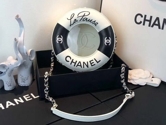 Chanel La Pause Small Round Bag Black and White Lambskin