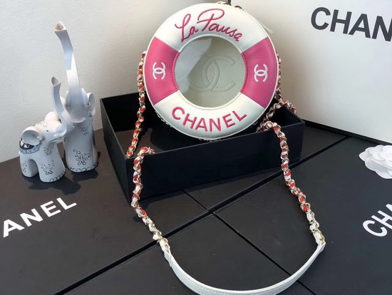 Chanel La Pause Small Round Bag Pink and White Lambskin