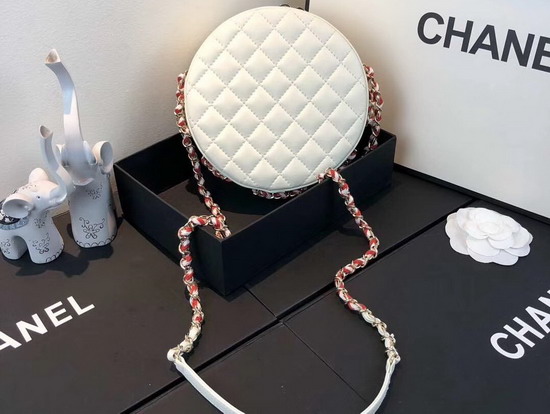 Chanel La Pause Small Round Bag Pink and White Lambskin