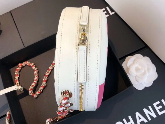 Chanel La Pause Small Round Bag Pink and White Lambskin