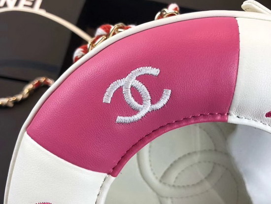 Chanel La Pause Small Round Bag Pink and White Lambskin