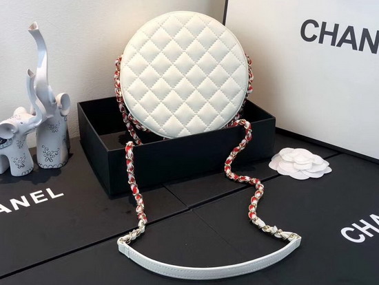 Chanel La Pause Small Round Bag Red and White Lambskin