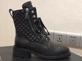 Chanel Lace Up Ankle Boot in Black Calfskin and Quilted Lambskin