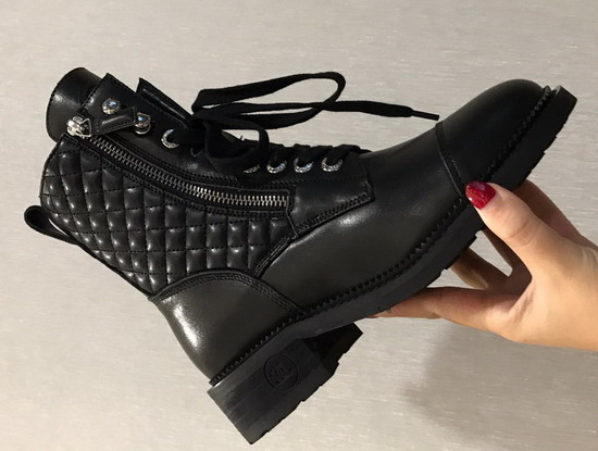 Chanel Lace Up Ankle Boot in Black Calfskin and Quilted Lambskin