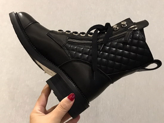 Chanel Lace Up Ankle Boot in Black Calfskin and Quilted Lambskin