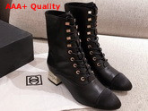 Chanel Lace Up Ankle Boot in Black Calfskin and Velvet Replica