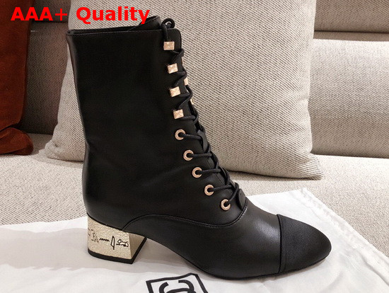 Chanel Lace Up Ankle Boot in Black Calfskin and Velvet Replica