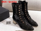 Chanel Lace Up Ankle Boot in Black Shiny Crocodile Embossed Calfskin Replica