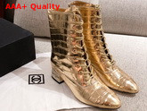 Chanel Lace Up Ankle Boot in Gold Crocodile Embossed Calfskin Replica