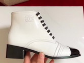 Chanel Lace Up Ankle Boot in White Calfskin