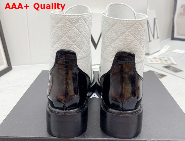 Chanel Lace Up Ankle Boots White Grained Calfskin and Black Patent Leather Replica