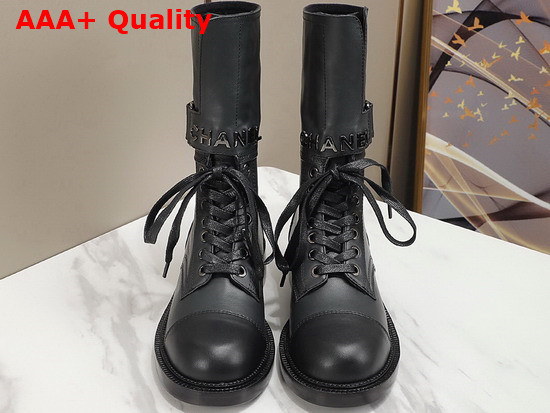 Chanel Lace Up Ankle Boots in Black Calfskin Replica