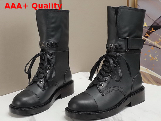 Chanel Lace Up Ankle Boots in Black Calfskin Replica