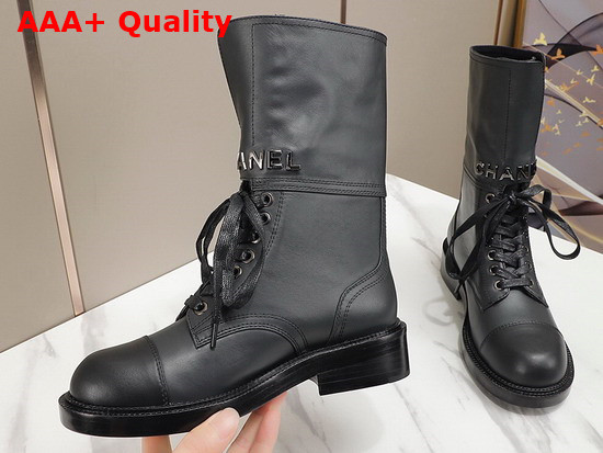 Chanel Lace Up Ankle Boots in Black Calfskin Replica