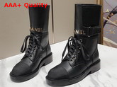 Chanel Lace Up Ankle Boots in Black Calfskin and Grosgrain Replica